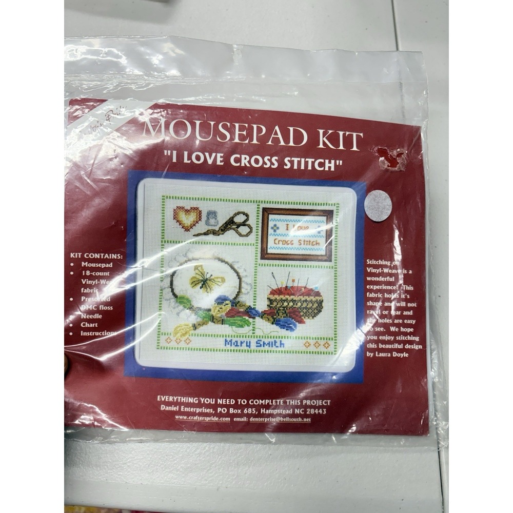Mousepad Cross Stitch‎ Kit - "I Love Cross Stitch" by Crafter's Pride - Sealed